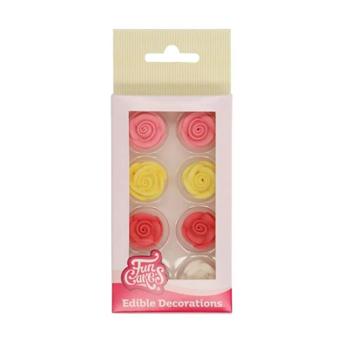 FunCakes Sugar Decorations Roses Set Of 8 (Bulk Buy Pack Of 6)