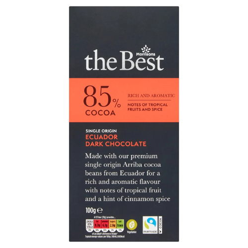 Morrisons The Best 85% Cocoa Ecuador Dark Chocolate (Bulk Buy Pack Of 6)