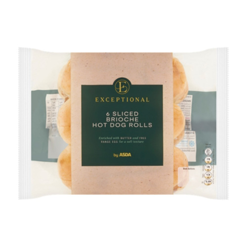 Exceptional By Asda 6 Sliced Brioche Hot Dog Rolls