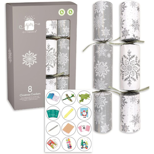 Giftmaker Silver and White Christmas Crackers 8 Pack (Bulk Buy Pack Of 6)