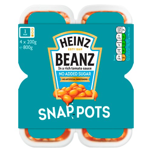 Heinz Snap Pots Reduced Sugar Baked Beans 4 Pack (800g)