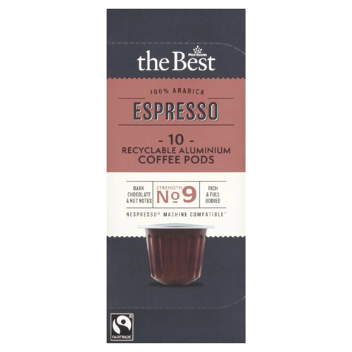 Morrisons The Best Fairtrade Espresso Pods x 10 (Bulk Buy Pack Of 6)