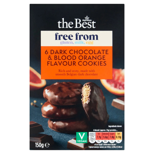 Morrisons The Best Free From Dark Choc & Blood Orange Flavour Cookies (Bulk Buy Pack Of 6)