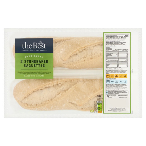 Morrisons The Best Part Baked Sourdough Stonebaked Baguettes (Bulk Buy Pack Of 6)