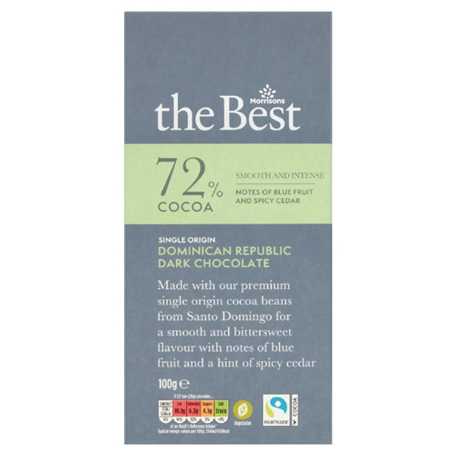 Morrisons The Best 72% Cocoa Dominican Republic Dark Chocolate (Bulk Buy Pack Of 6)