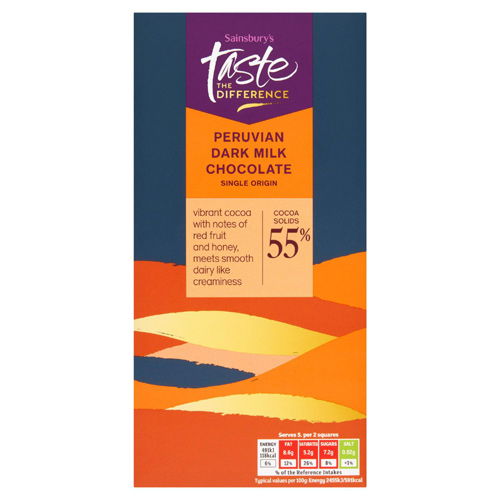 Sainsbury's Peruvian 55% Dark Milk Chocolate, Taste the Difference (Bulk Buy Pack Of 6)