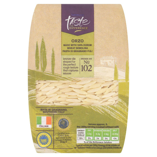 Sainsburys Taste the Difference Orzo Pasta (Bulk Buy Pack Of 6)
