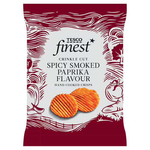 Tesco Finest Crinkle Cut Spicy Smoked Paprika Hand Cooked Crisps (Bulk Buy Pack Of 6)