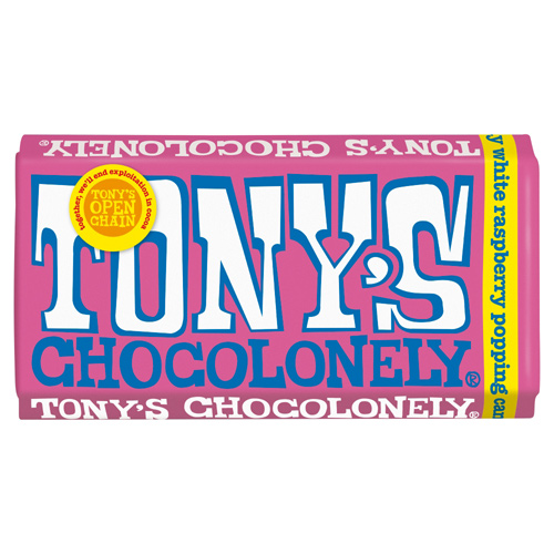 Tonys Chocolonely White Raspberry Popping Candy Bar