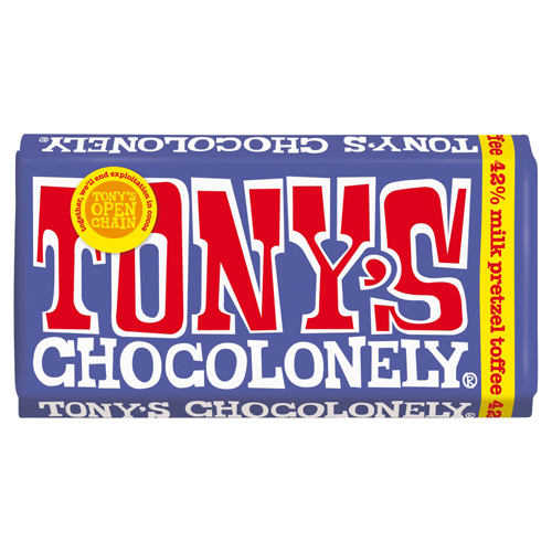 Tonys Chocolonely Fairtrade 42% Dark Milk Chocolate Pretzel Toffee