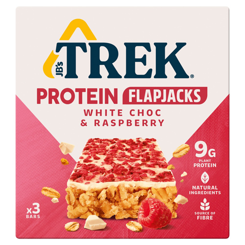 TREK White Choc & Raspberry Protein Flapjacks 3 x 50g