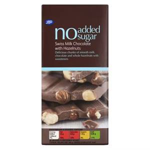 Boots No Added Sugar Swiss Milk Chocolate with Hazelnuts
