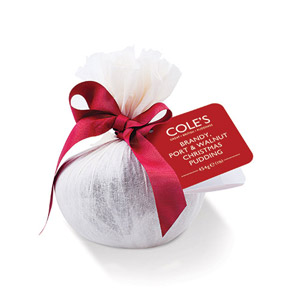 Coles Luxury Traditional Brandy Port & Walnut Round Christmas Pudding in Muslin
