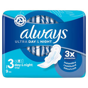 Always Ultra Night Size 3 Sanitary Towels with Wings 9 Pack