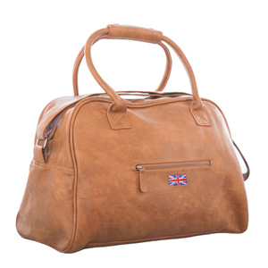 Faux Leather Overnight Bag and Shoulder Strap with Union Jack Embroidered Logo