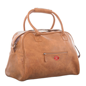 Faux Leather Overnight Bag and Shoulder Strap with Bus Sign Embroidered Logo