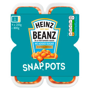 Heinz Snap Pots Reduced Sugar Baked Beans 4 Pack