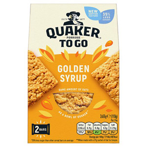 Quaker Porridge To Go Golden Syrup Breakfast Bars 2 Pack